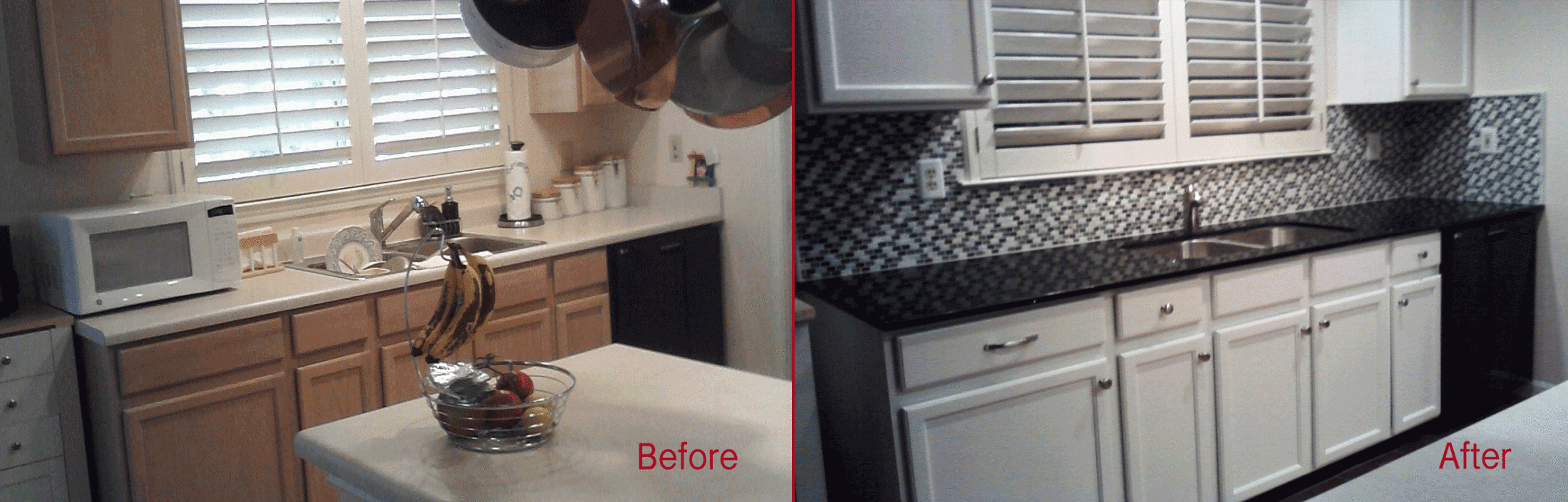 Kitchen Remodel Done Right. Backsplash design, Marble Counters, Cabinets Painted to Last